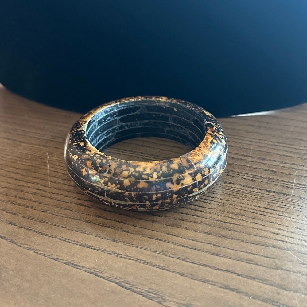 Vintage Chunky Mosaic‎ Inlay Bangle Bracelet Brown Tan Speckled Animal Print